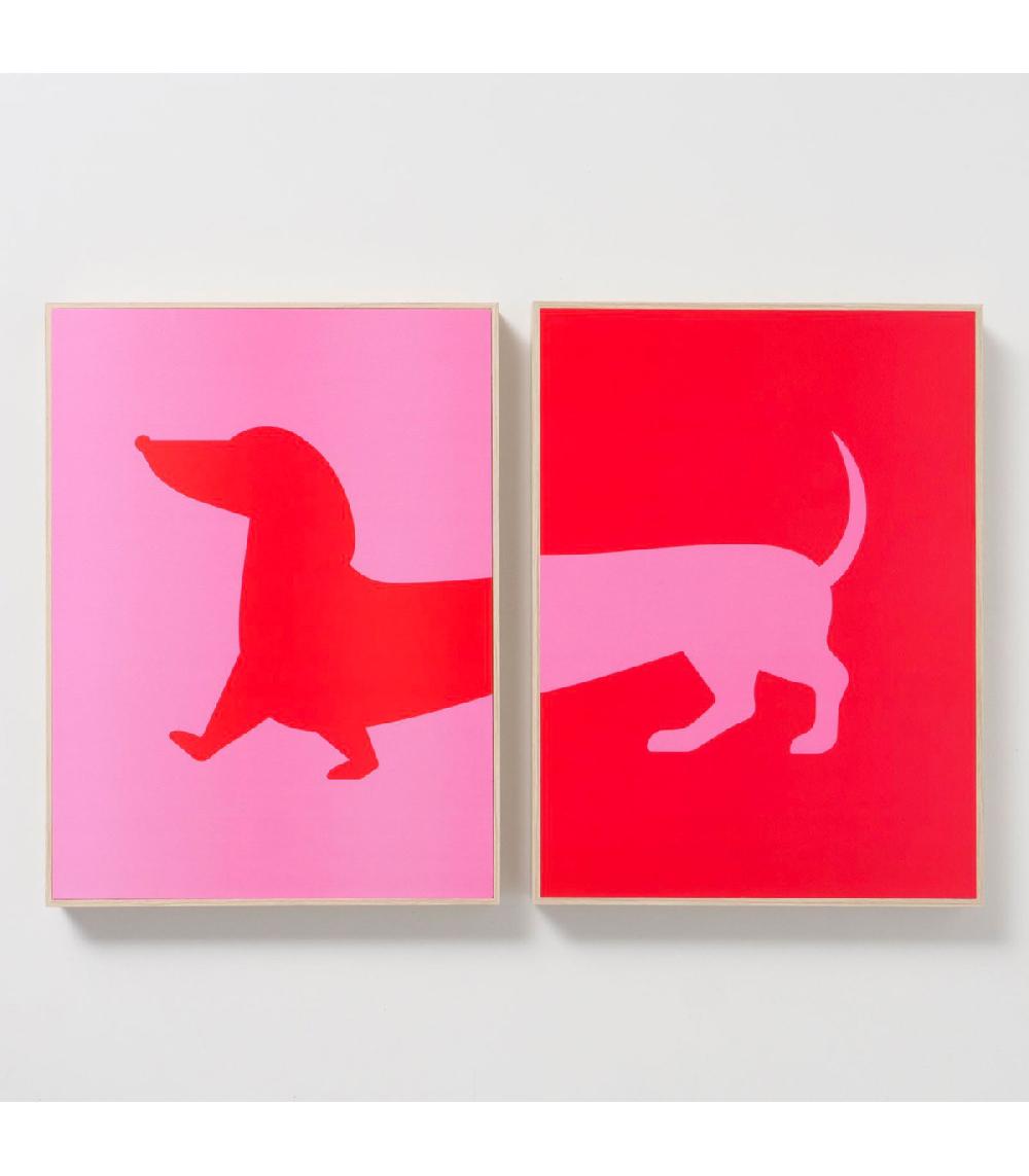Wadiga Set De 2 Cadres Décoratifs Bois Chien Rouge Et Rose 30x3x40cm