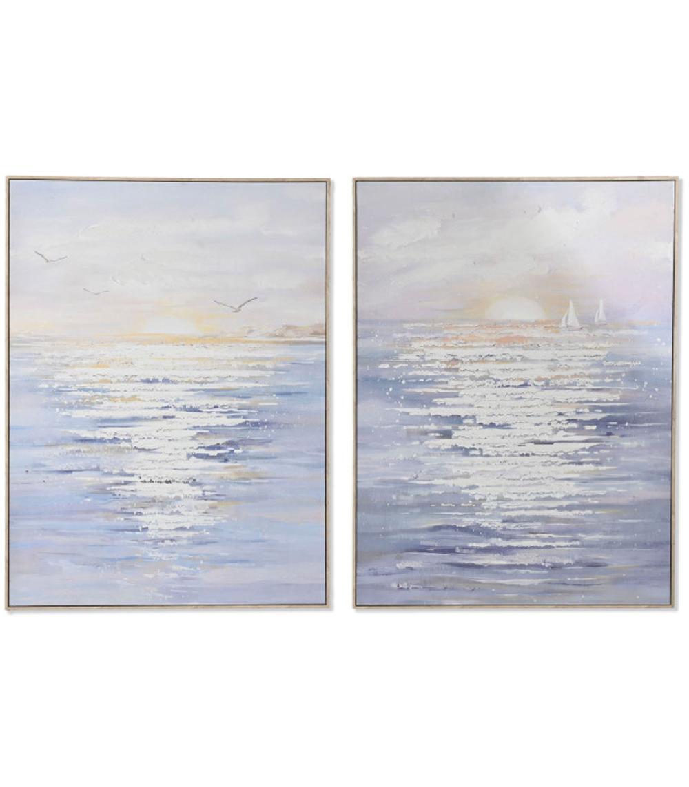 wadiga Set de 2 cadres décoratifs mer couché de soleil 90x4.5x120cm