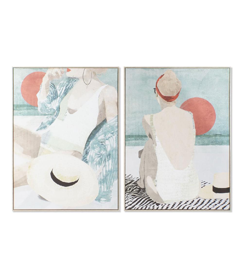 wadiga Set de 2 cadres décoratifs toiles femmes à la plage 104x4.5x143.5cm