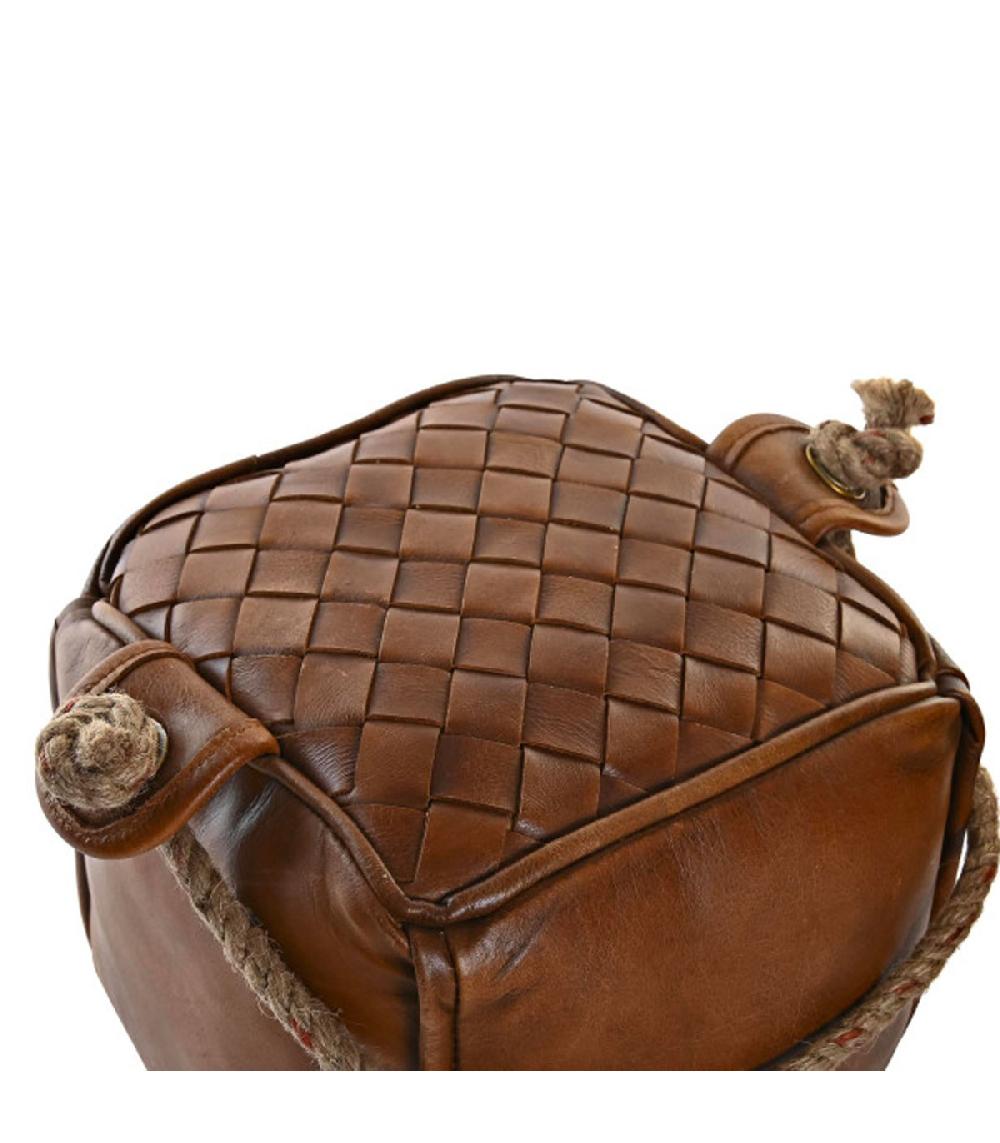 Wadiga Set De 2 Cale-portes En Cuir Marron Avec Corde 20x20x20cm