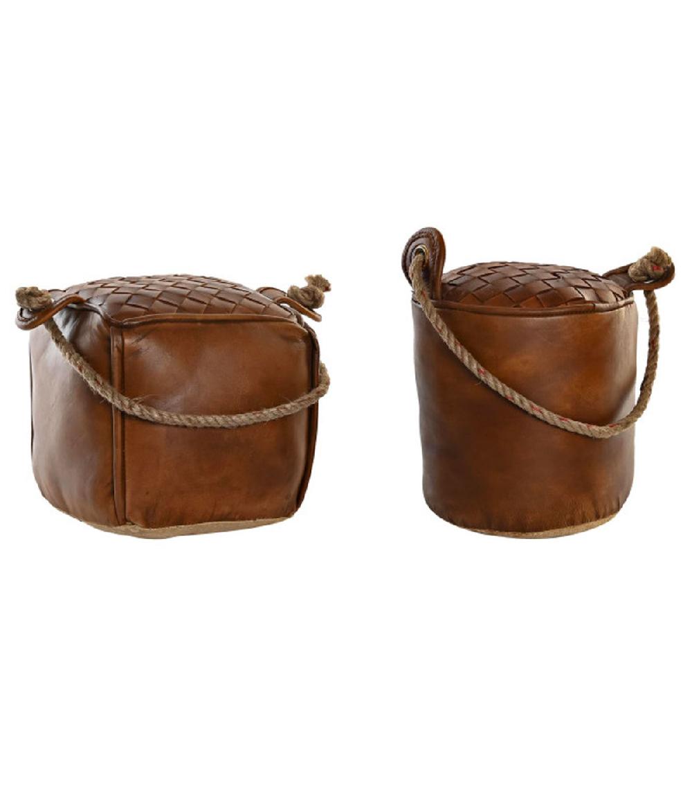 wadiga Set de 2 cale-portes en cuir marron avec corde 20x20x20cm