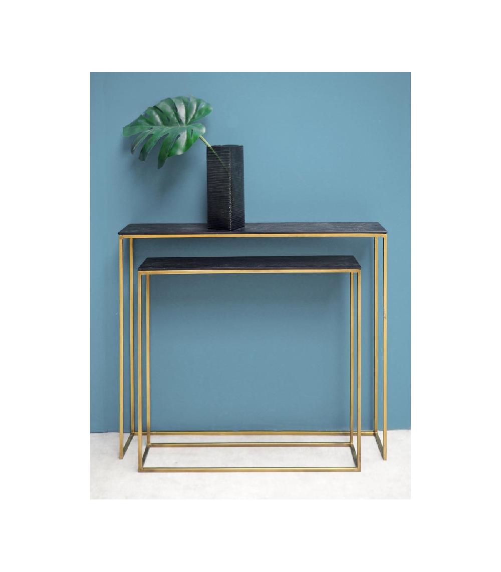 Wadiga Set De 2 Consoles En Métal Doré Et Bois Manguier Noir