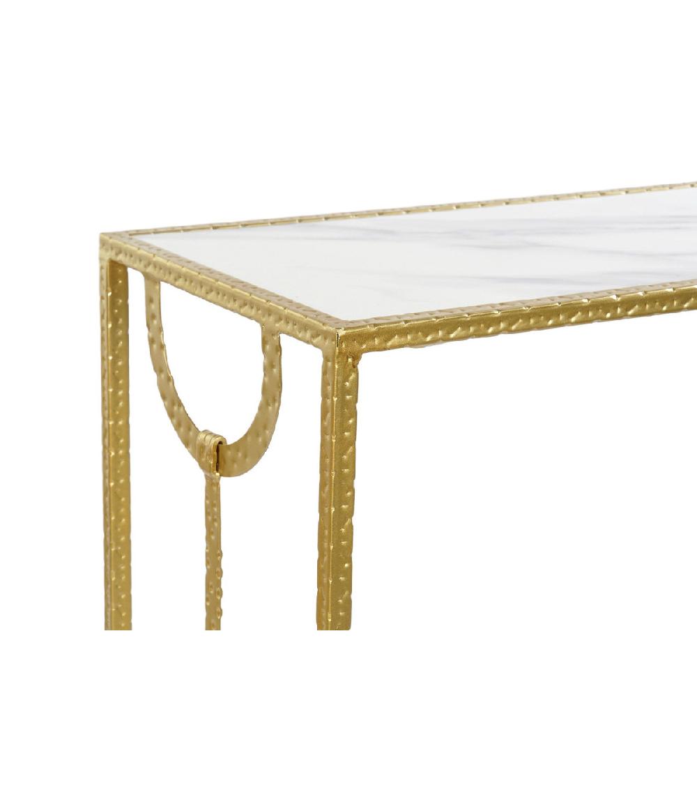 Wadiga Set De 2 Consoles Métal Doré Et Plateaux Marbre - 110x32.5x83.5cm