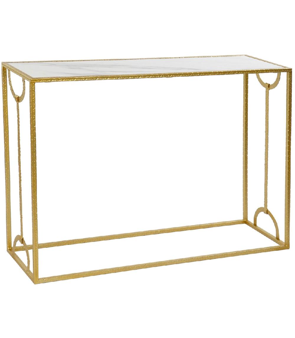 Wadiga Set De 2 Consoles Métal Doré Et Plateaux Marbre - 110x32.5x83.5cm