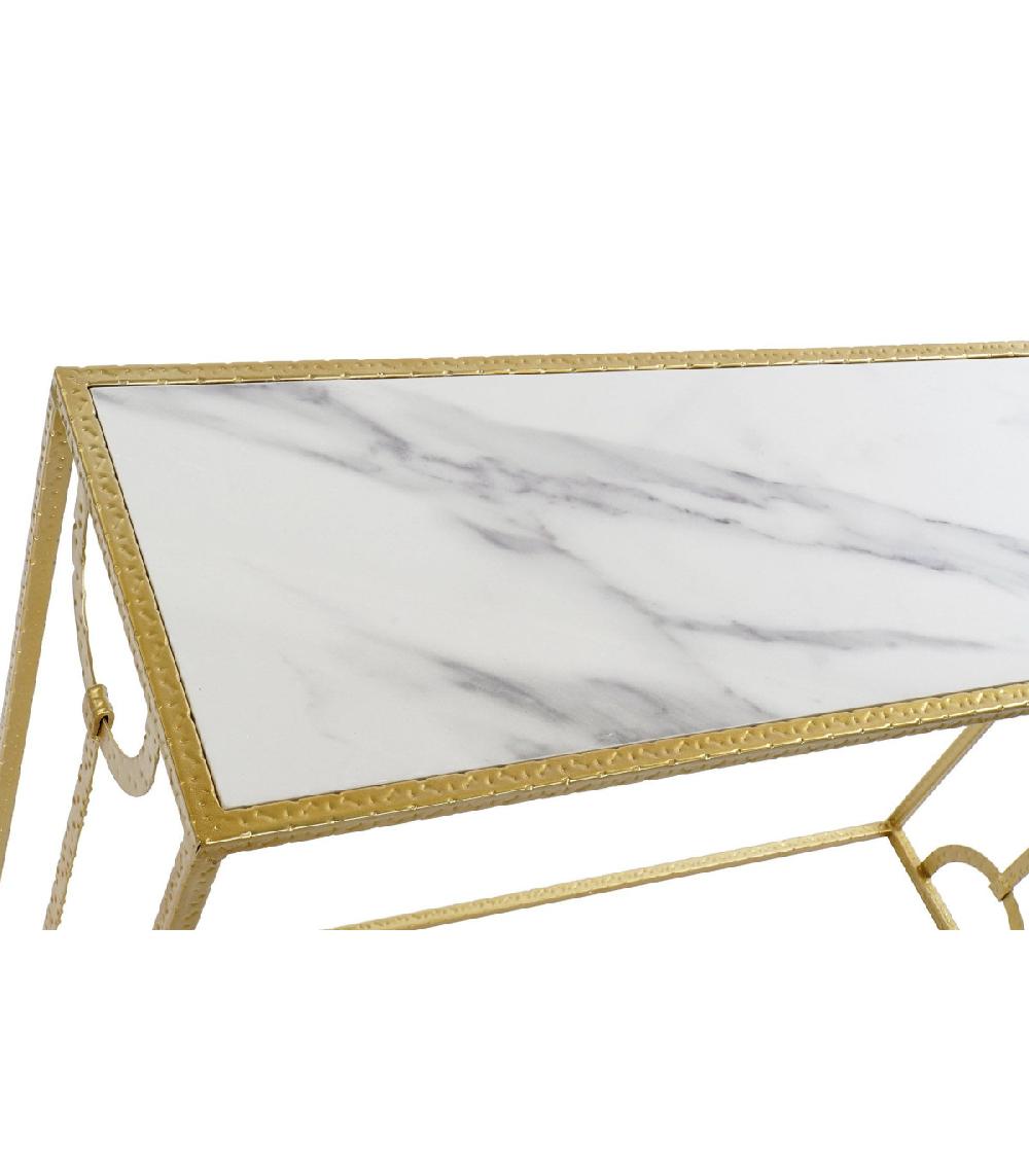 Wadiga Set De 2 Consoles Métal Doré Et Plateaux Marbre - 110x32.5x83.5cm