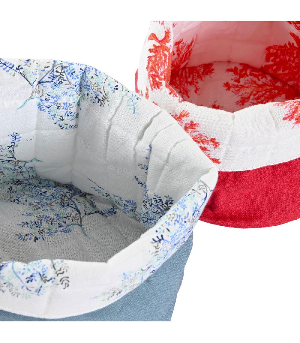 Wadiga Set De 2 Corbeilles à Pain Rondes En Coton Motifs Corail 16x16x10cm