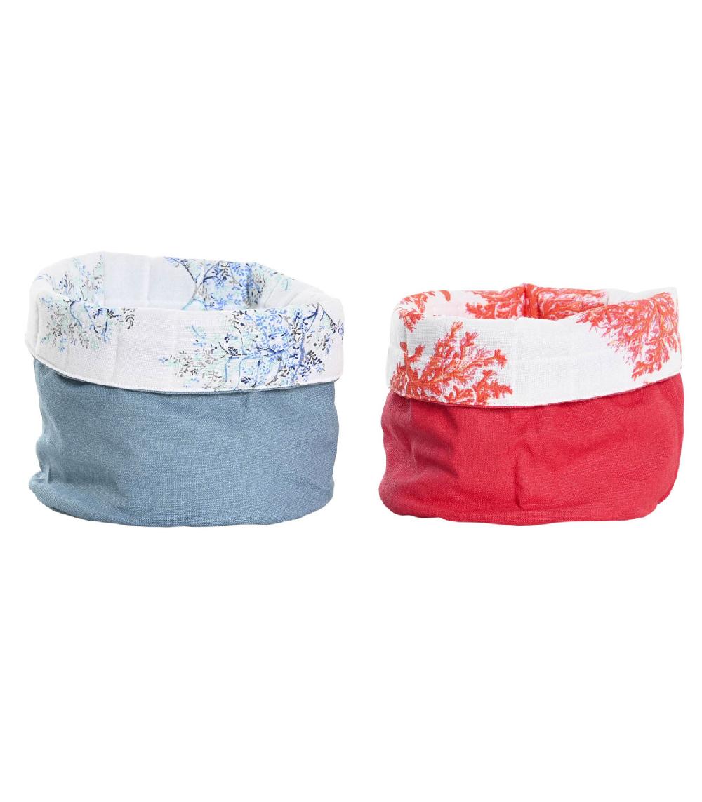 wadiga Set de 2 corbeilles à pain rondes en coton motifs corail 16x16x10cm