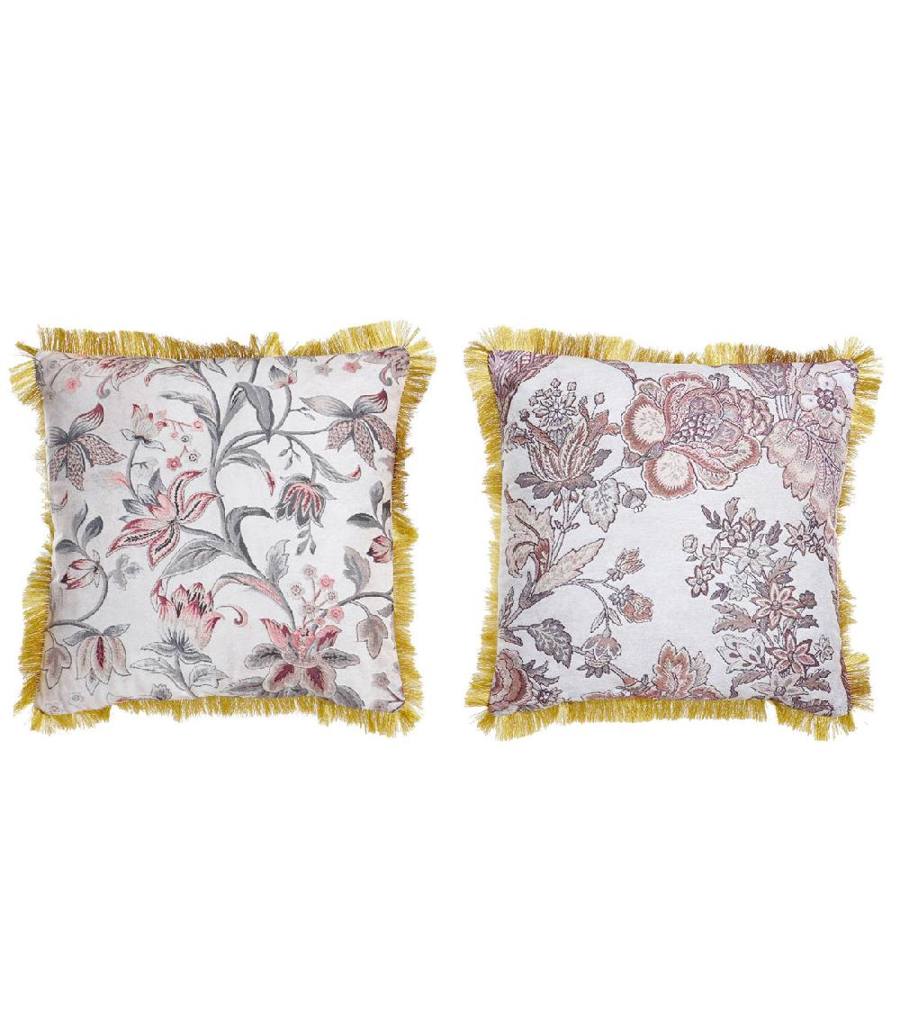 wadiga Set de 2 coussins à frange motif floral 45x45x10cm
