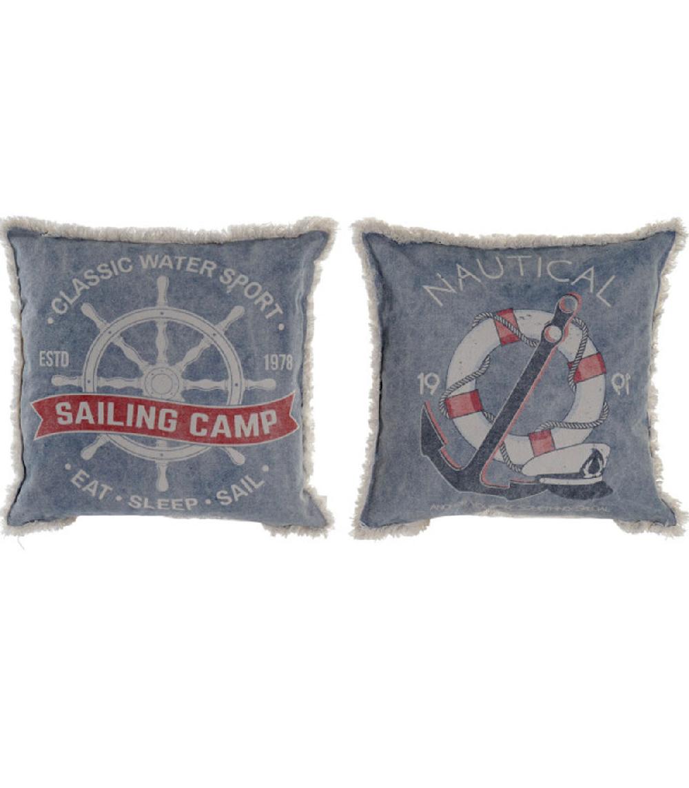 wadiga Set de 2 coussins à frange motif marin 45x45x10cm