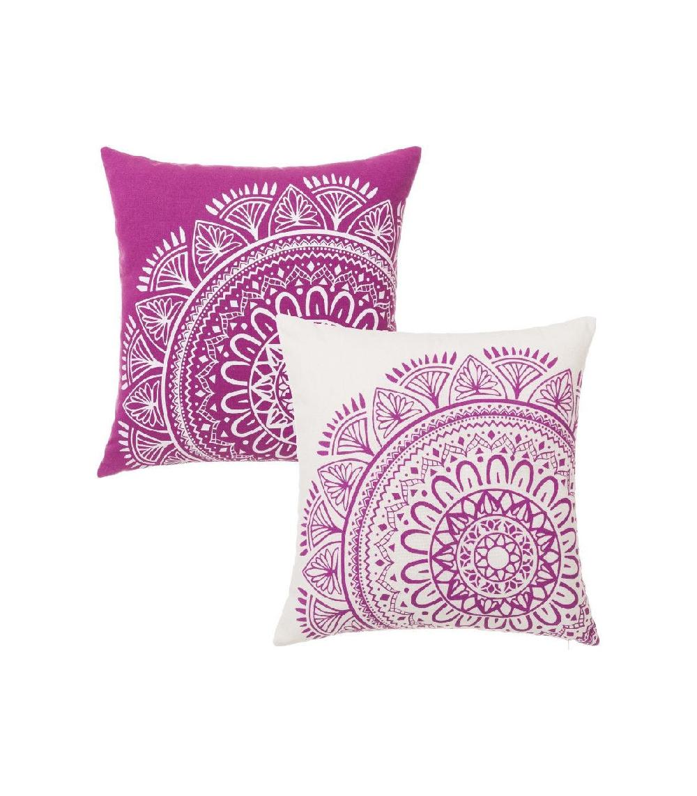 wadiga Set de 2 Coussins Décoratifs Blanc et Violet Mandala - 45x45cm