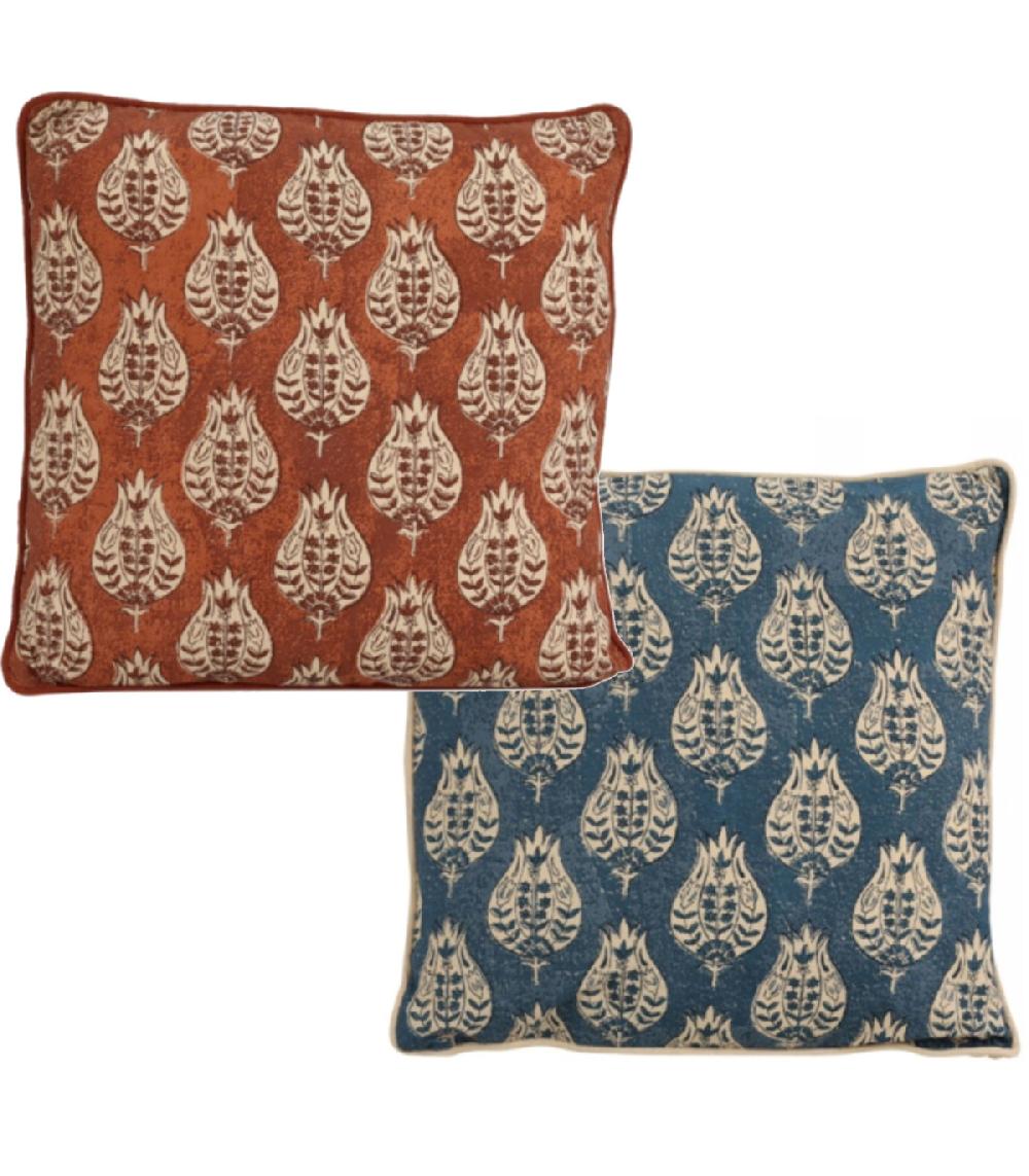 wadiga Set de 2 coussins en coton bleu et rouge 45x45cm