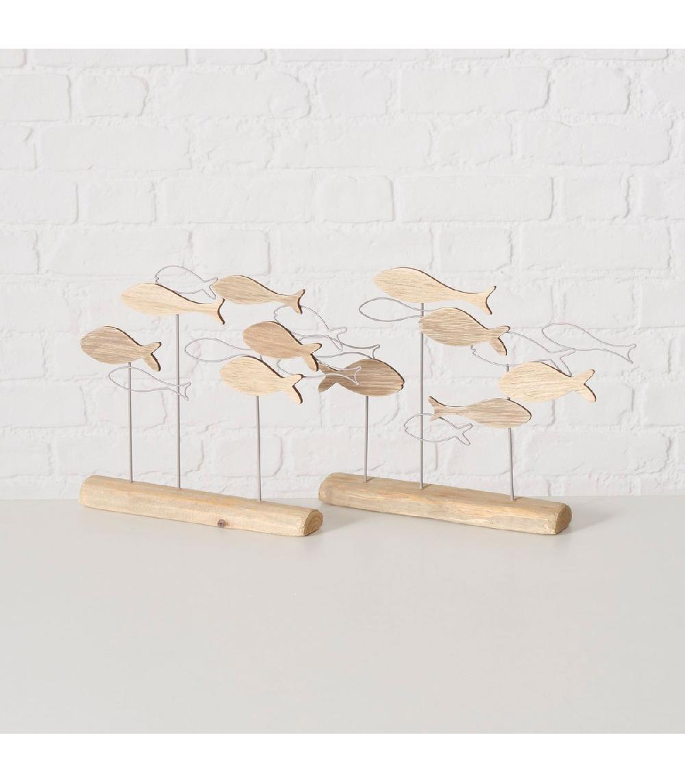 Wadiga Set De 2 Décorations à Poser Bois Et Métal Banc Poissons 36x5x25cm