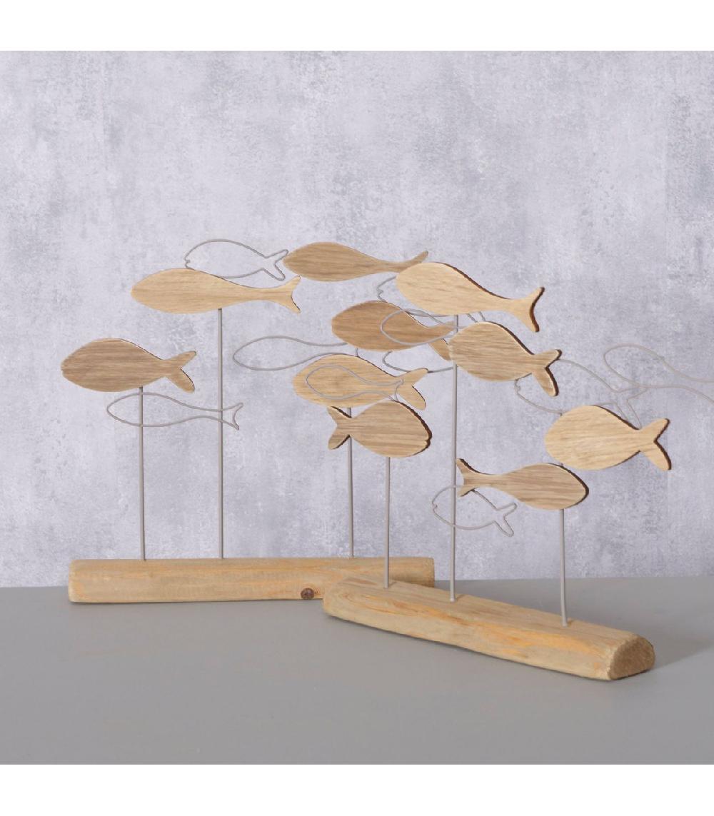 Wadiga Set De 2 Décorations à Poser Bois Et Métal Banc Poissons 36x5x25cm
