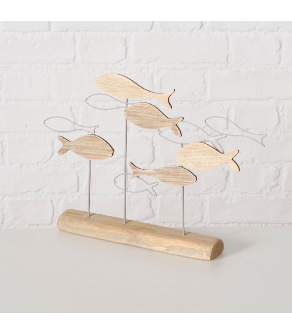 Wadiga Set De 2 Décorations à Poser Bois Et Métal Banc Poissons 36x5x25cm