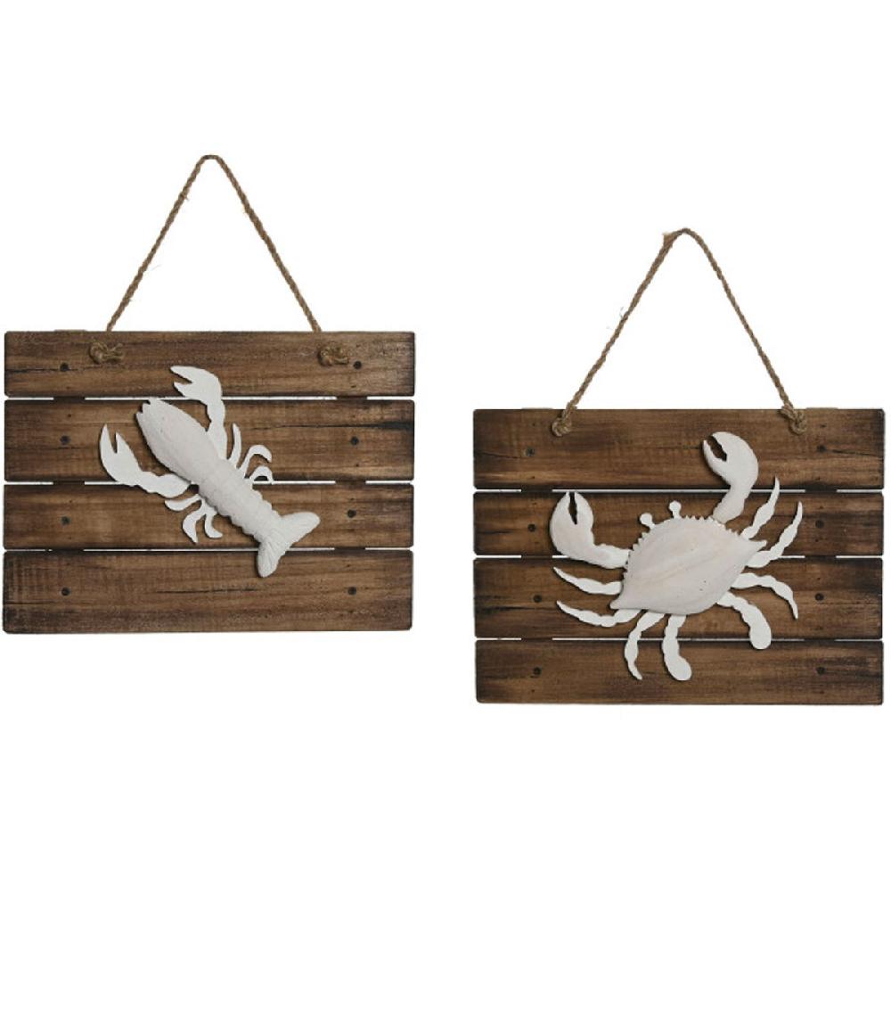 wadiga Set de 2 décorations murales en bois écrevisse et crabe 30x3.5x22cm