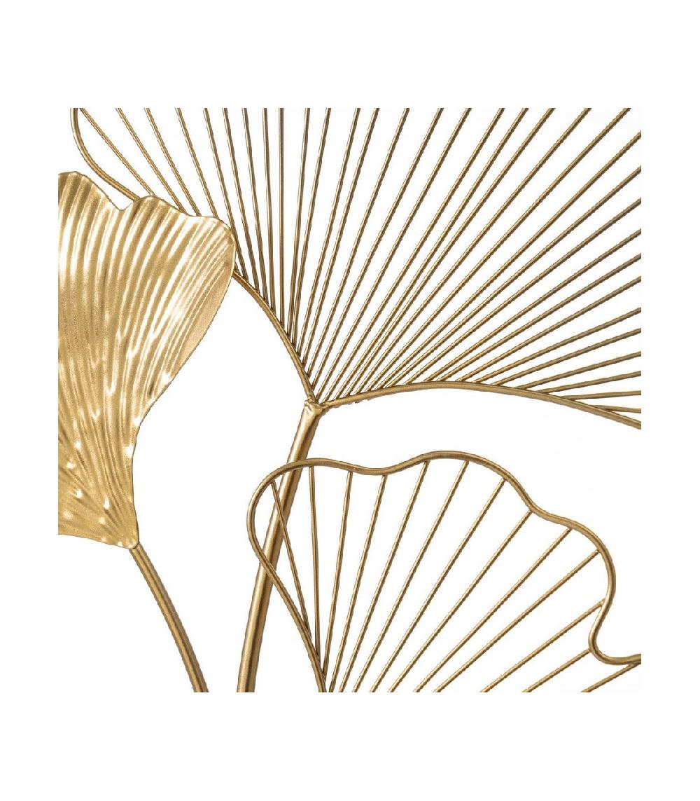 Wadiga Set De 2 Décorations Murales Rondes Feuilles Gingko Métal Doré
