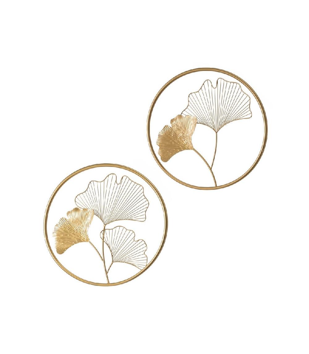 wadiga Set de 2 Décorations Murales Rondes Feuilles Gingko Métal Doré