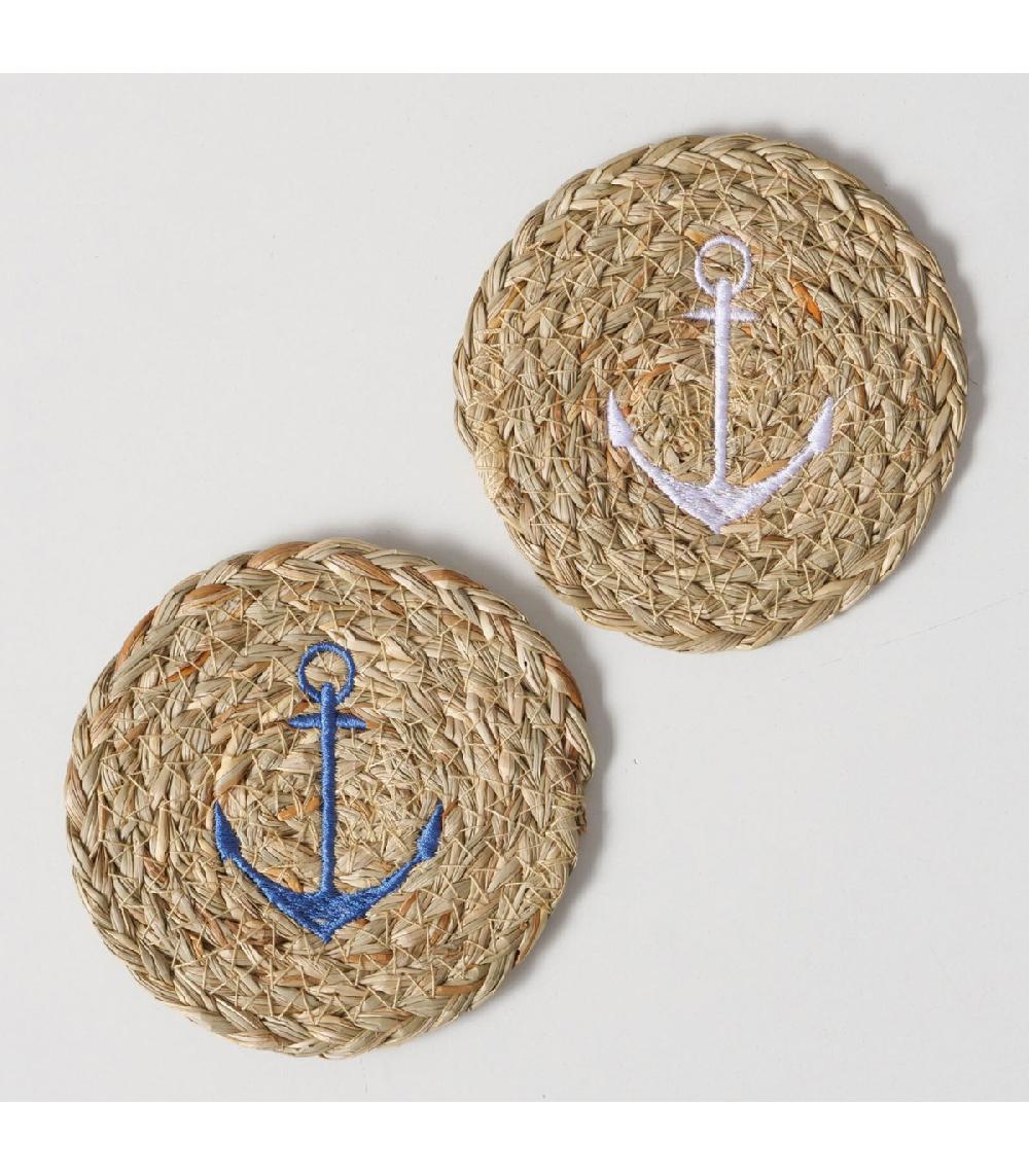 Wadiga Set De 2 Dessous De Verres En Jute Tressé Ancres 11.5x11.5x0.5cm