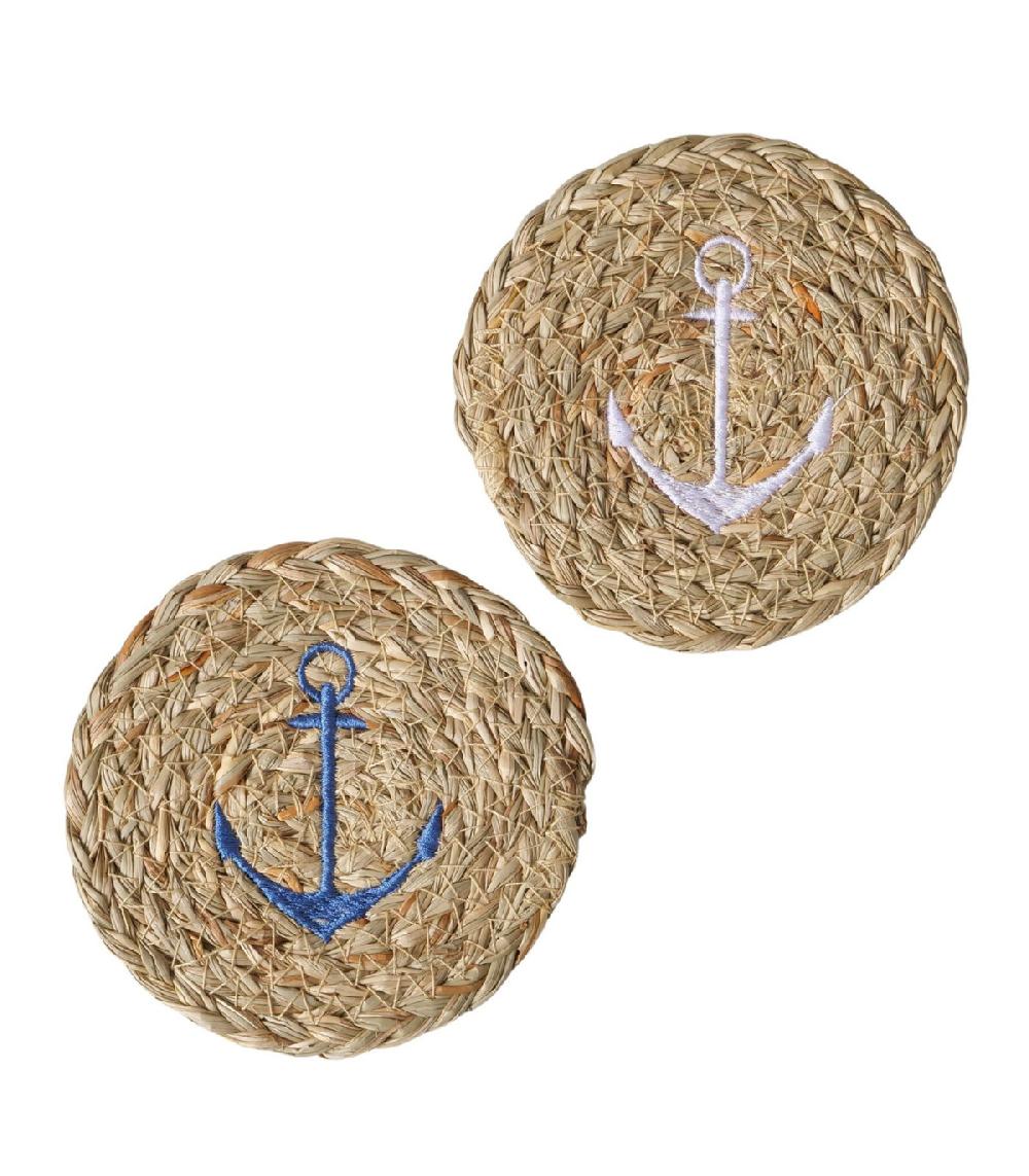 wadiga Set de 2 dessous de verres en jute tressé ancres 11.5x11.5x0.5cm