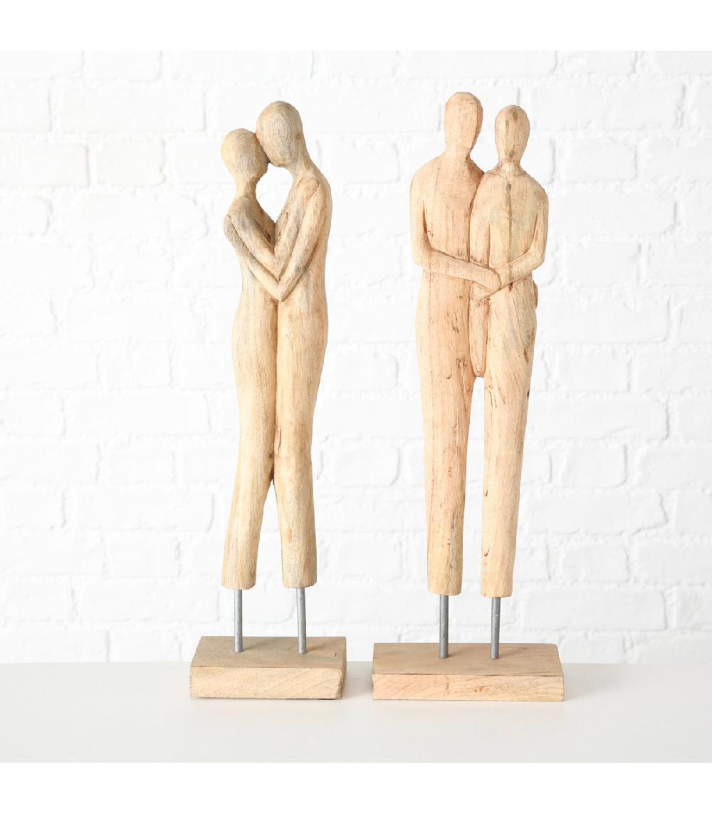 Wadiga Set De 2 Figurines Couple Déco à Poser En Bois De Manguier H56cm