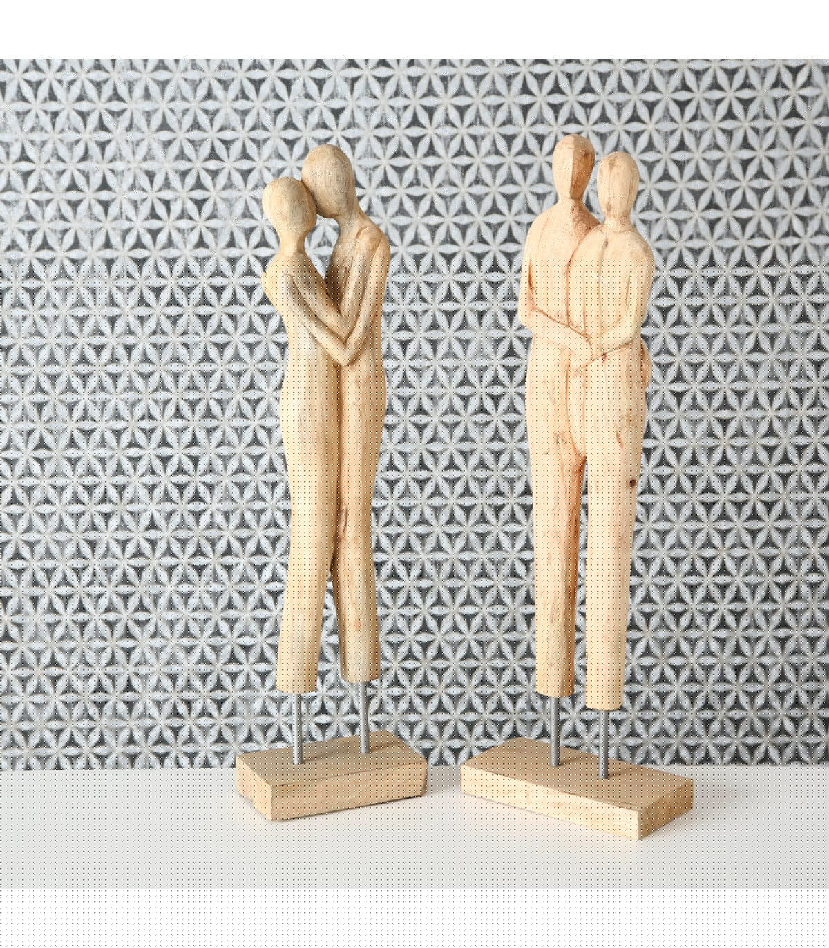 Wadiga Set De 2 Figurines Couple Déco à Poser En Bois De Manguier H56cm