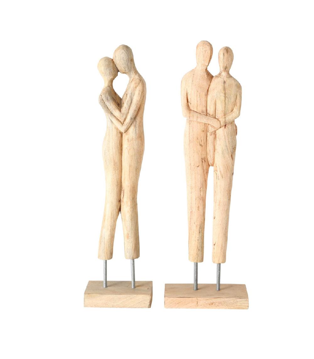 wadiga Set de 2 figurines couple déco à poser en bois de manguier H56cm