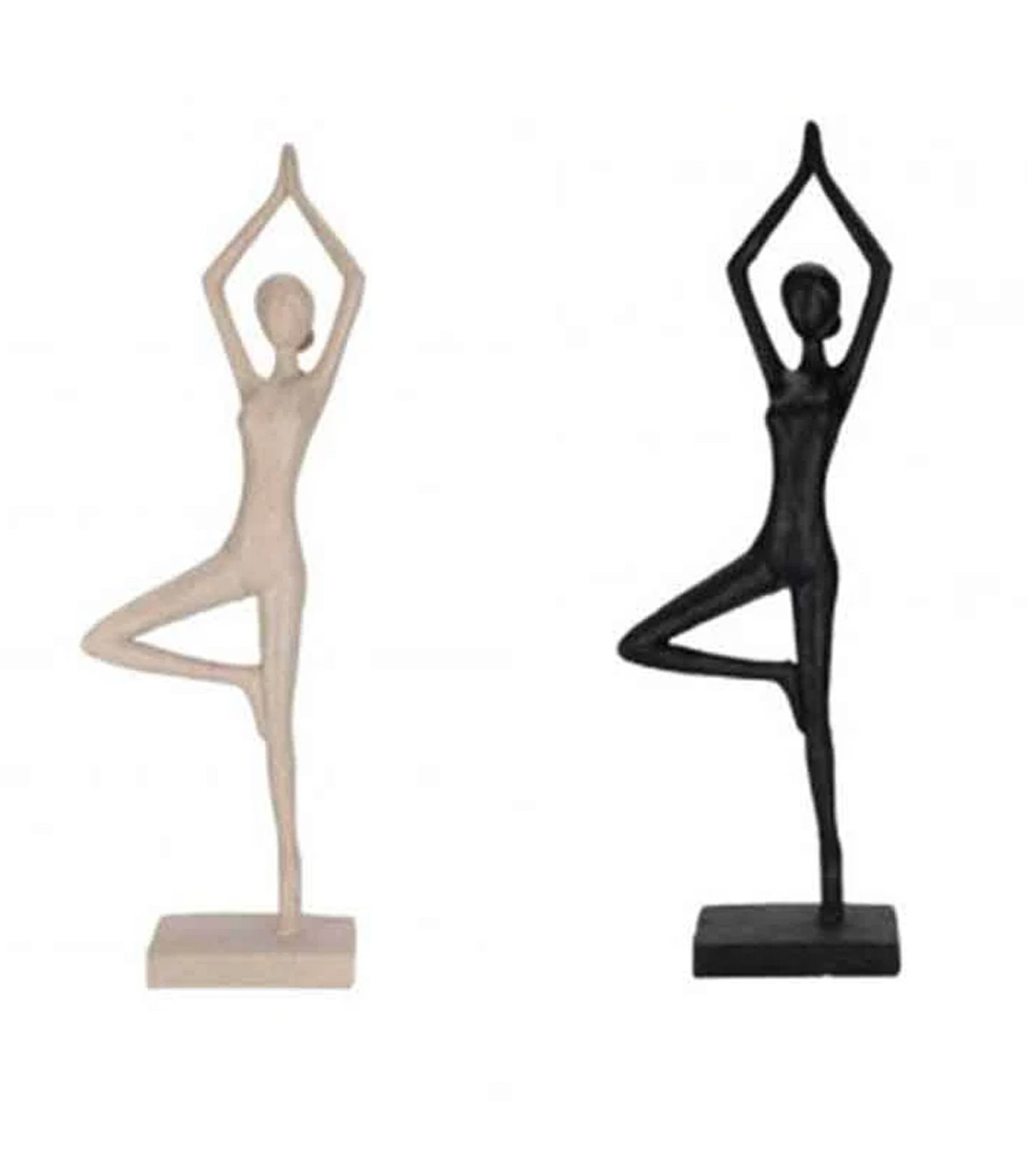 wadiga Set de 2 figurines femmes yoga en résine beige et noir 12x7x40cm