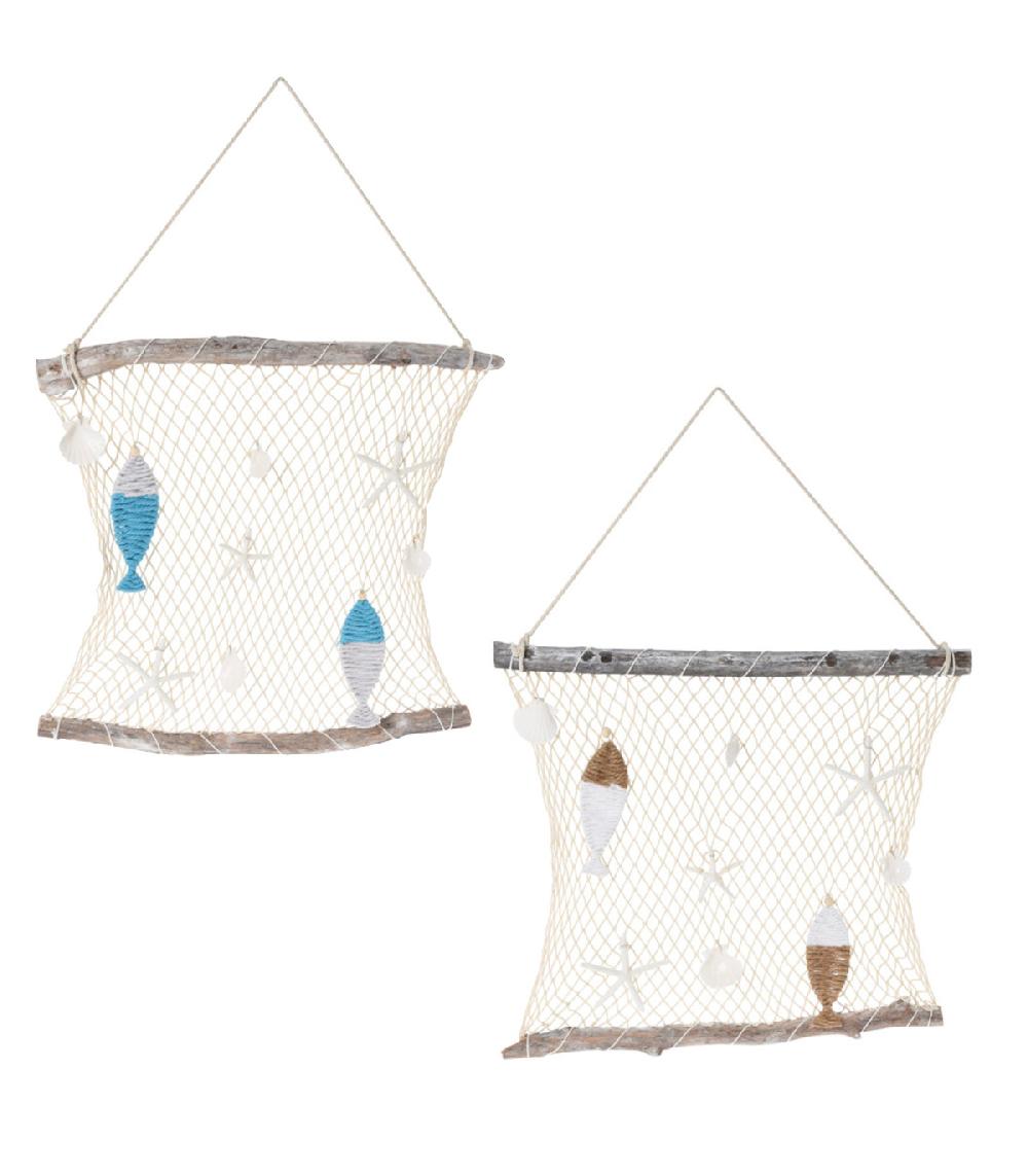wadiga Set de 2 filets de pêche décoratifs en jute et bois