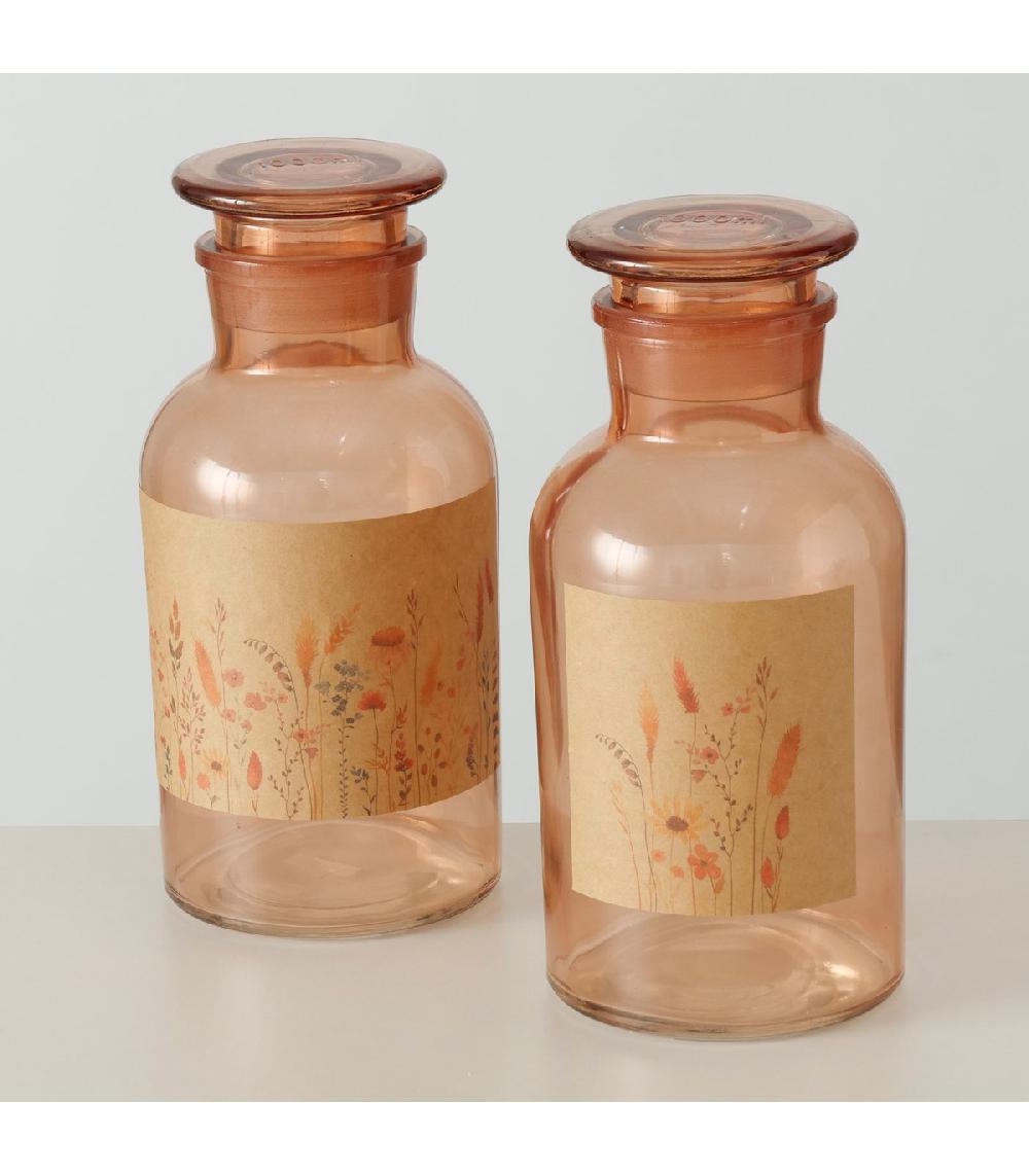 Wadiga Set De 2 Flacons D'apothicaire Décoratifs En Verre Orangé 10x10x22cm