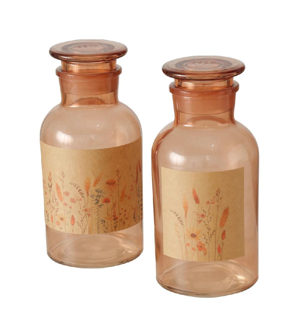 wadiga Set de 2 flacons d'apothicaire décoratifs en verre orangé 10x10x22cm