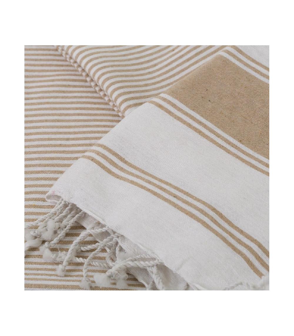 Wadiga Set De 2 Foutas Coton Et Polyester Bleu Et Beige - 100x200cm