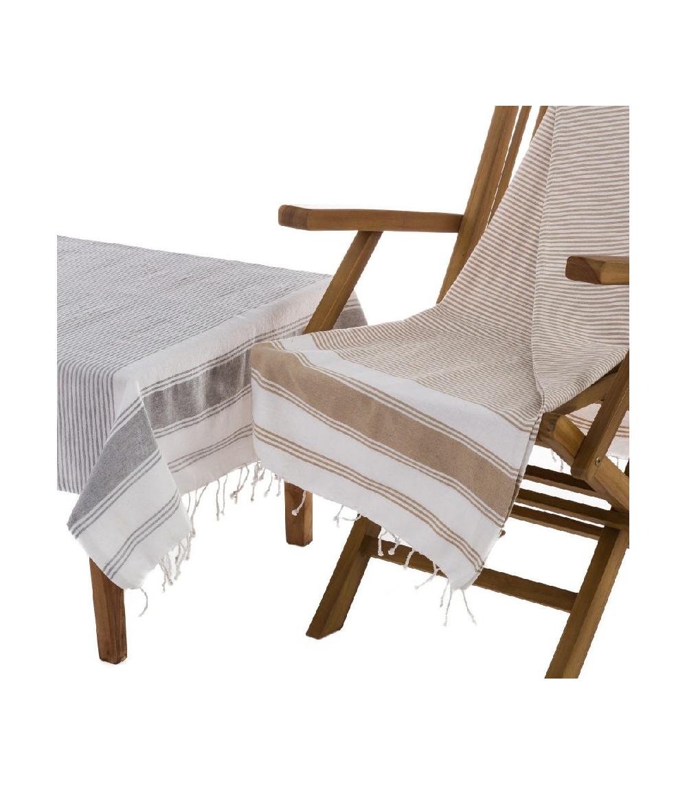 Wadiga Set De 2 Foutas Coton Et Polyester Bleu Et Beige - 100x200cm