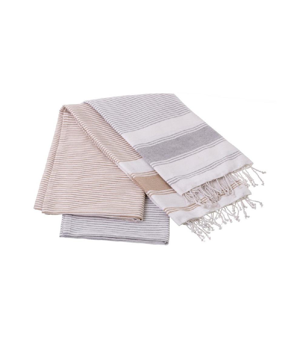 wadiga Set de 2 Foutas Coton et Polyester Bleu et Beige - 100x200cm