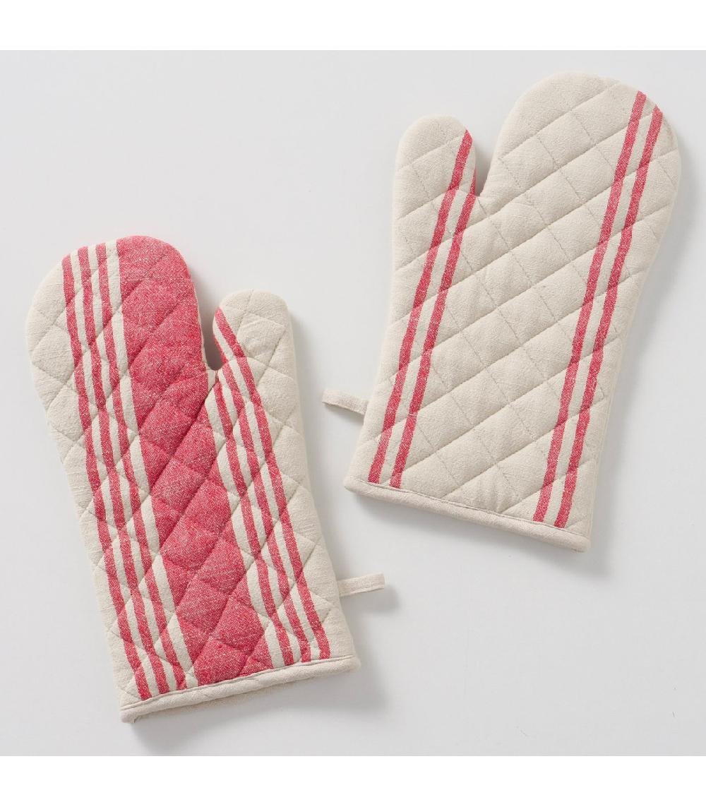 Wadiga Set De 2 Gants De Cuisine Beige Et Rouge En Coton