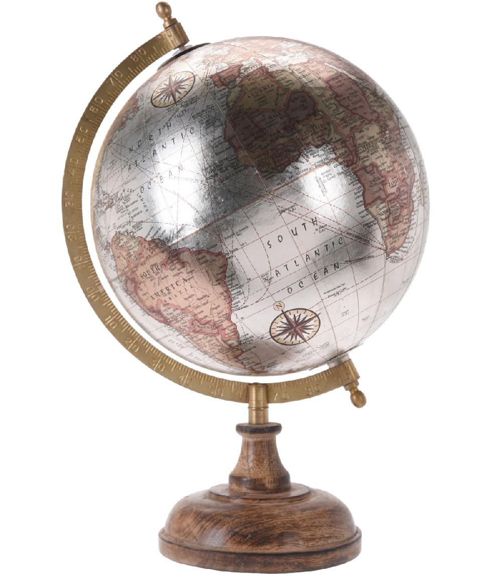 Wadiga Set De 2 Globes Terrestres Style Ancien Argent Et Noir
