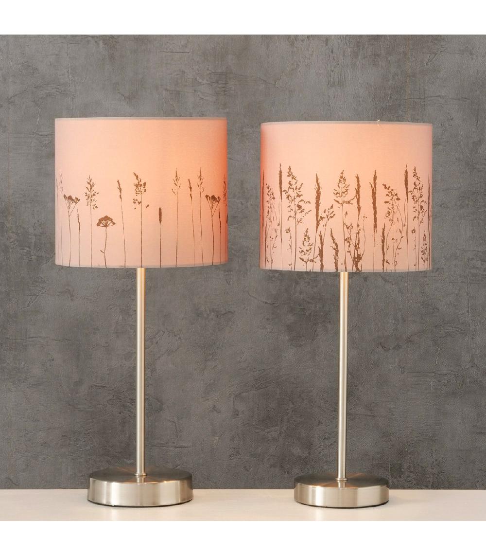 Wadiga Set De 2 Lampes à Poser Abat-jours Beiges Motifs Herbes