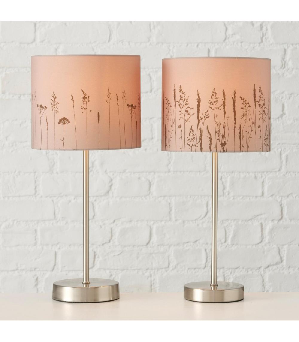 Wadiga Set De 2 Lampes à Poser Abat-jours Beiges Motifs Herbes