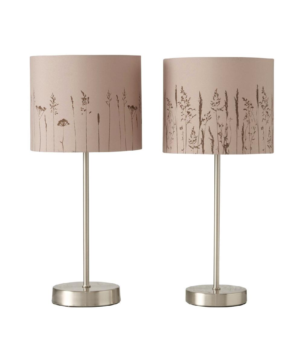 wadiga Set de 2 lampes à poser abat-jours beiges motifs herbes