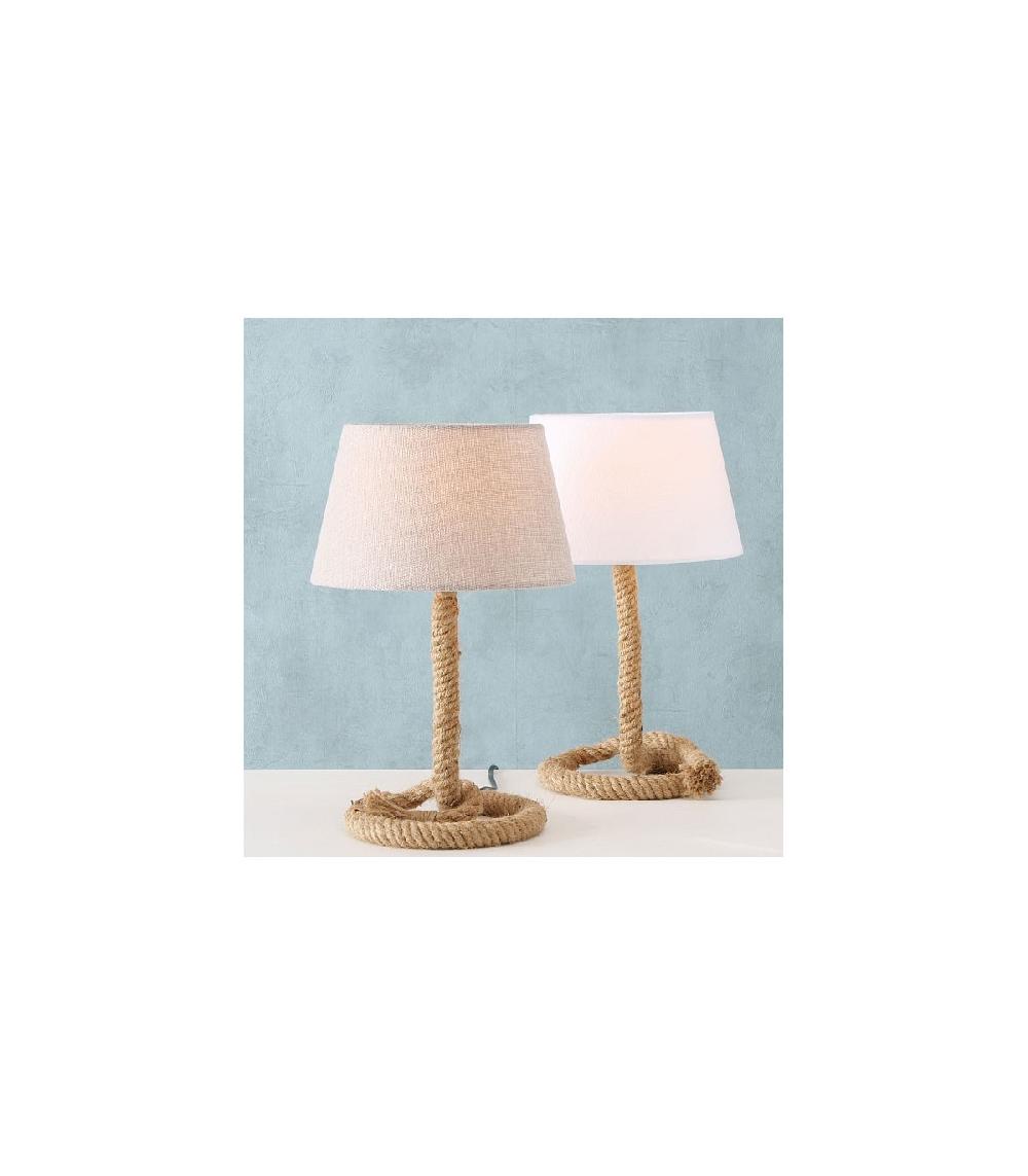 Wadiga Set De 2 Lampes à Poser En Corde Bord De Mer Abat-jour Blanc Et Beige