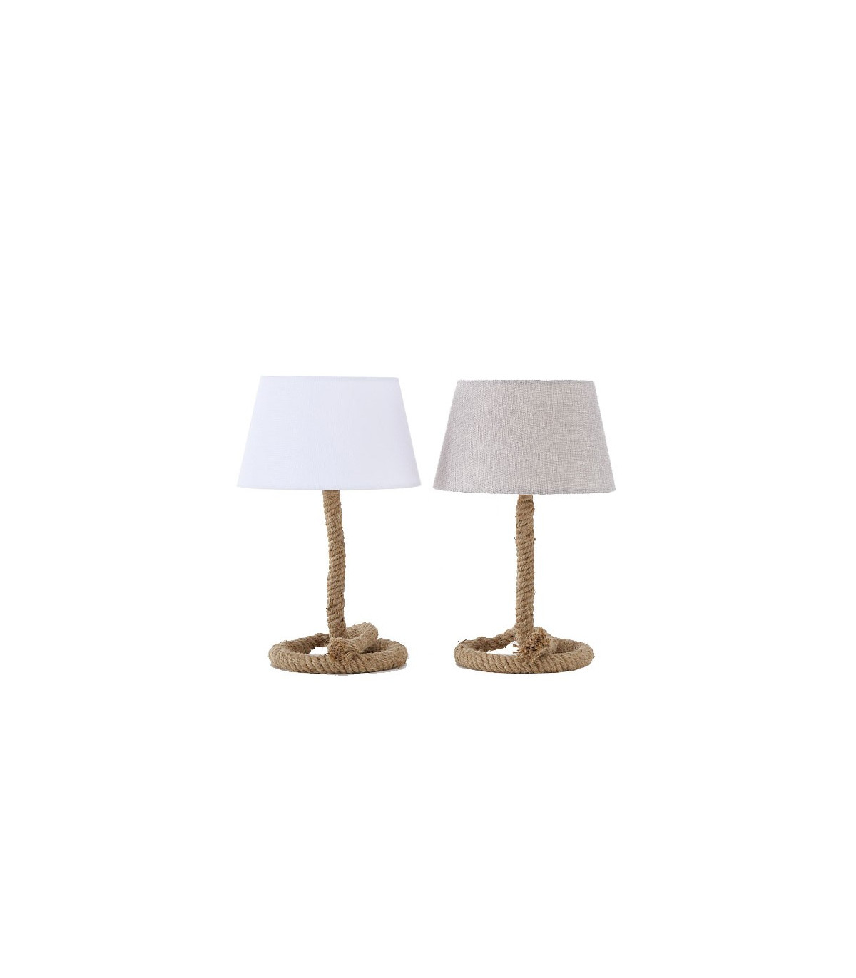 wadiga Set de 2 Lampes à Poser en Corde Bord de Mer Abat-jour Blanc et Beige