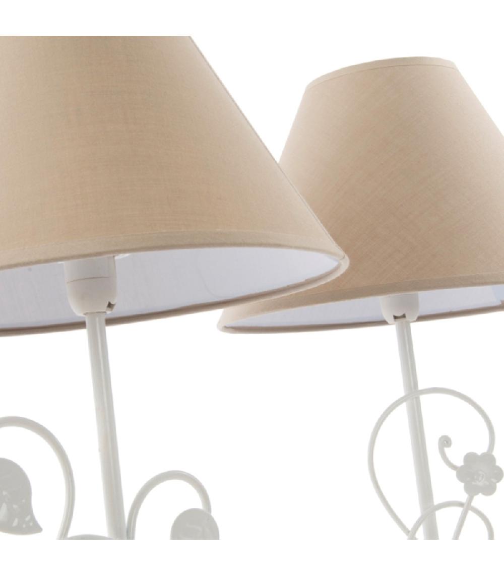 Wadiga Set De 2 Lampes à Poser En Métal Blanc Et Abat-jours Beige Feuillage