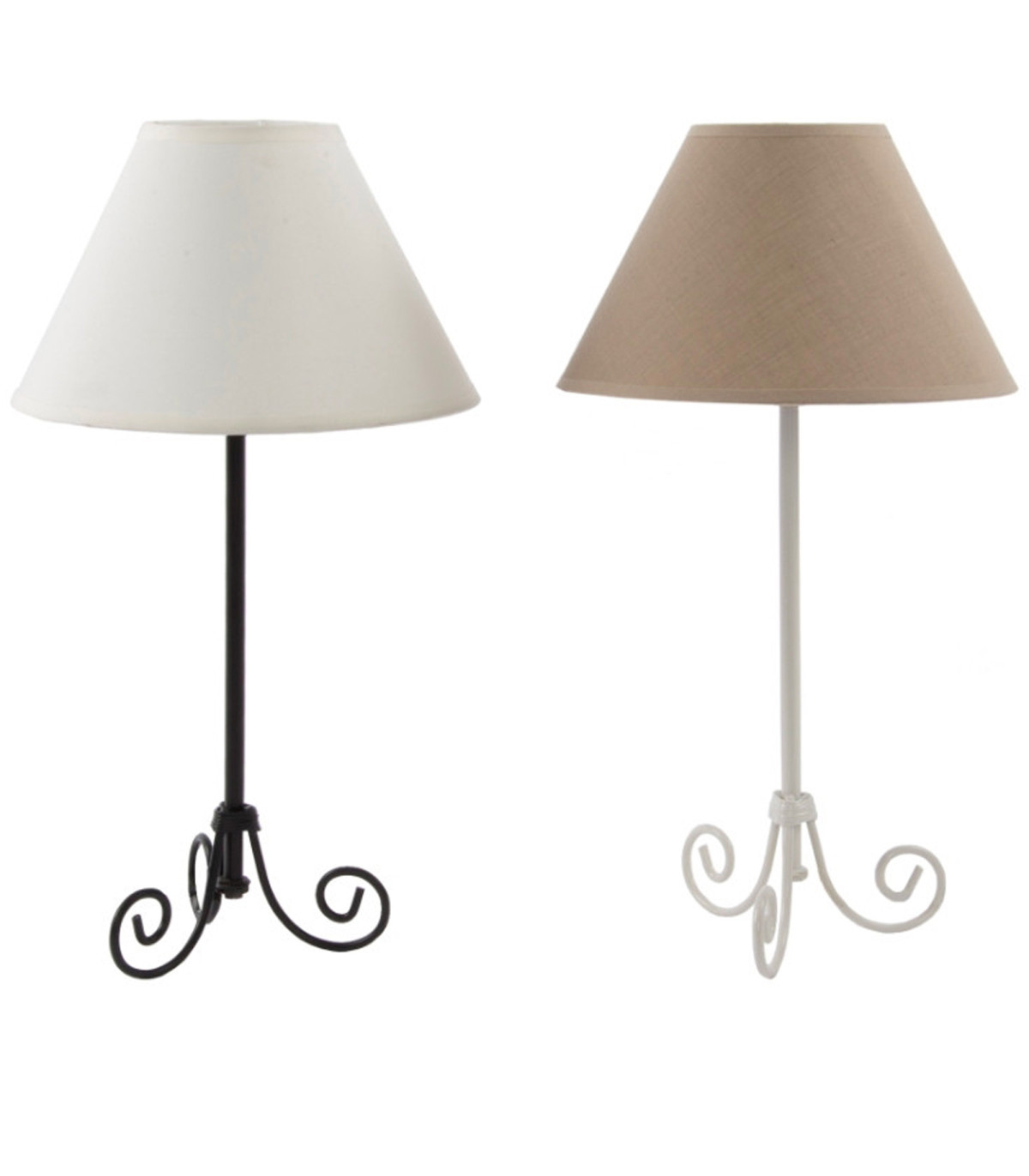 Wadiga Set De 2 Lampes à Poser En Métal Et Abat-jours Blanc Et Beige