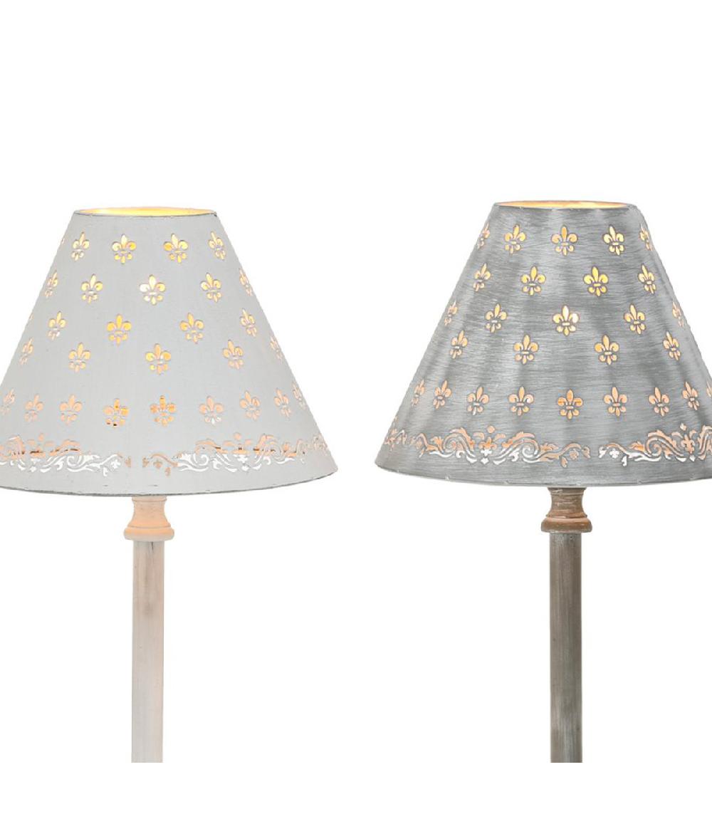 Wadiga Set De 2 Lampes à Poser En Métal Gris Et Blanc Fleurs De Lys