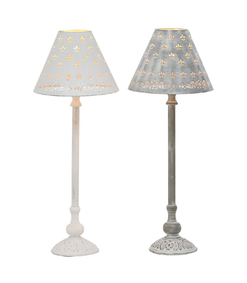 wadiga Set de 2 lampes à poser en métal gris et blanc fleurs de lys