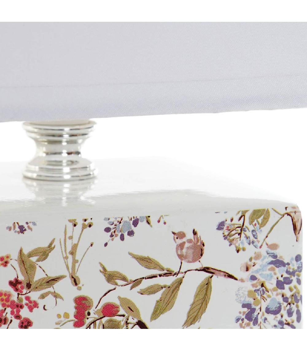 Wadiga Set De 2 Lampes En Grès Feuillage Et Oiseaux 12.5x12.5x25.5cm