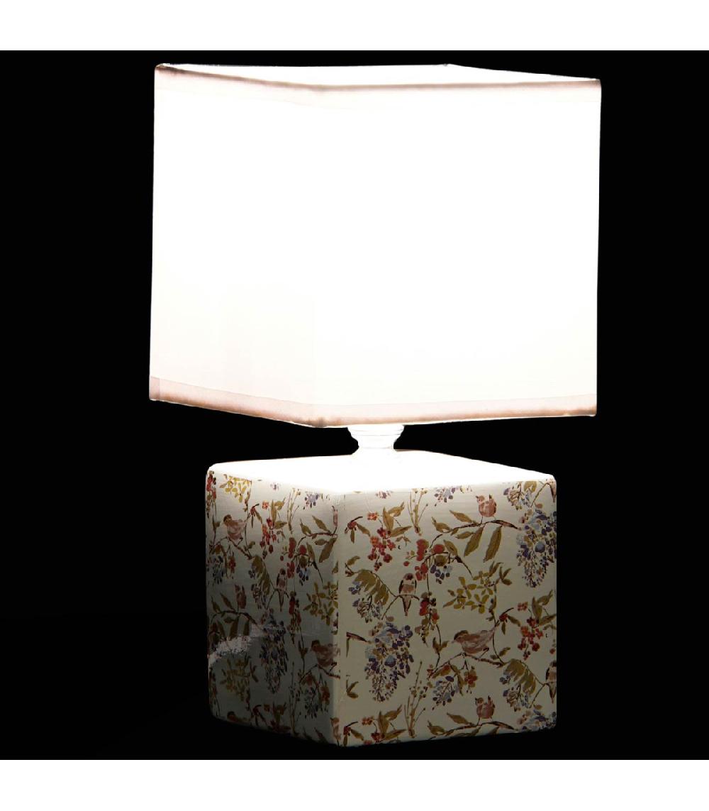 Wadiga Set De 2 Lampes En Grès Feuillage Et Oiseaux 12.5x12.5x25.5cm