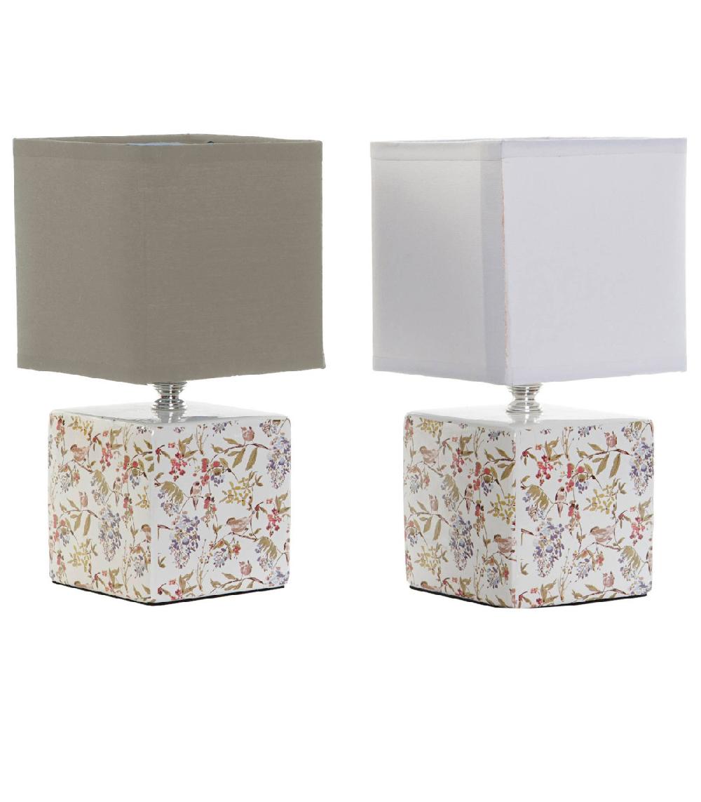 wadiga Set de 2 lampes en grès feuillage et oiseaux 12.5x12.5x25.5cm