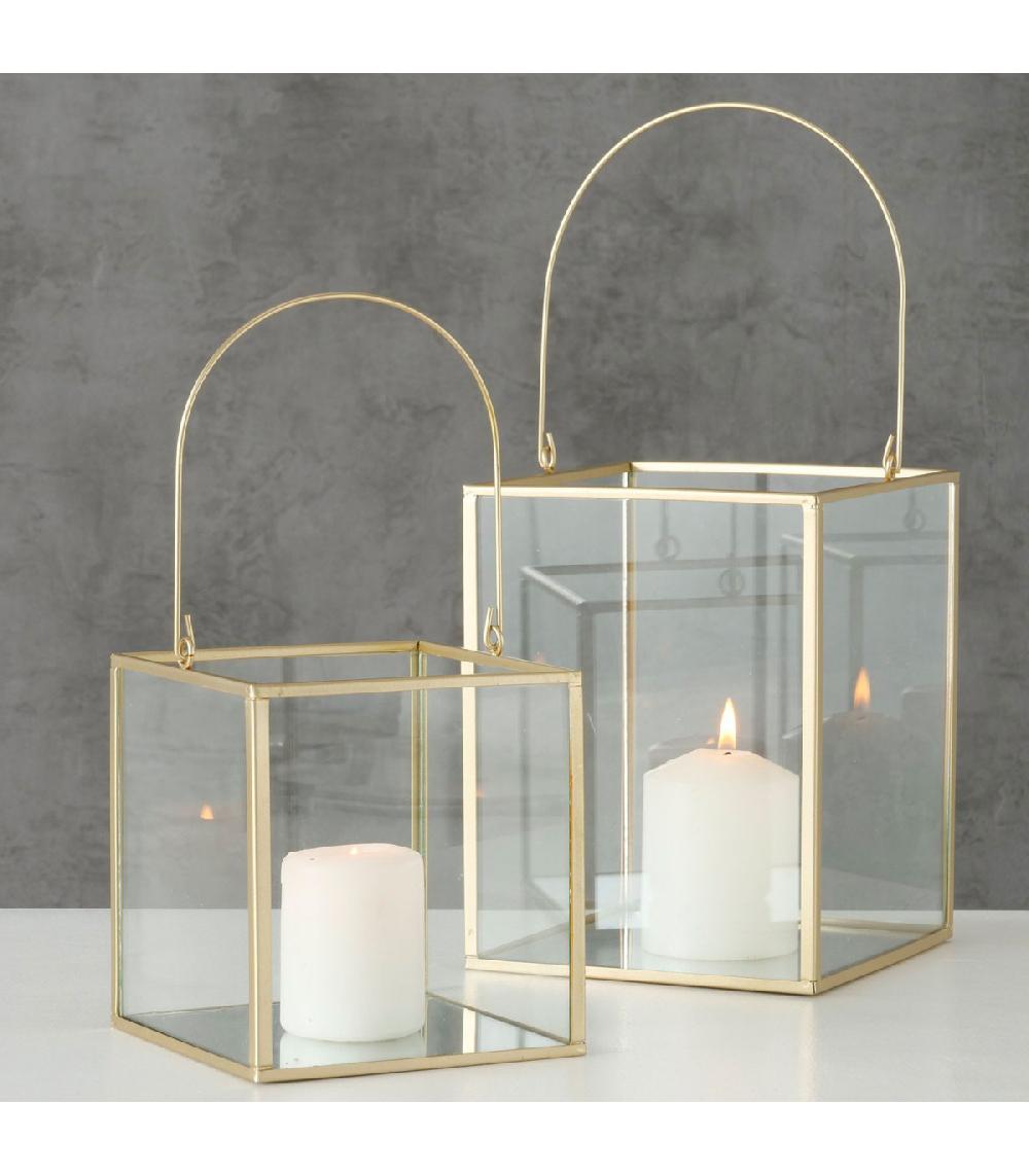 Wadiga Set De 2 Lanternes En Métal Doré Et Verre 14x14x19cm