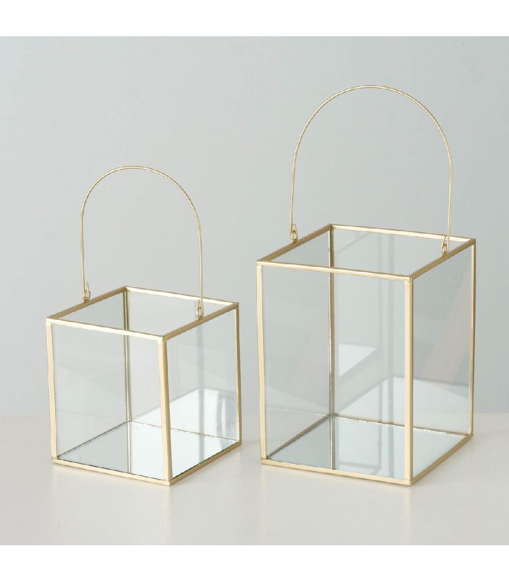 Wadiga Set De 2 Lanternes En Métal Doré Et Verre 14x14x19cm