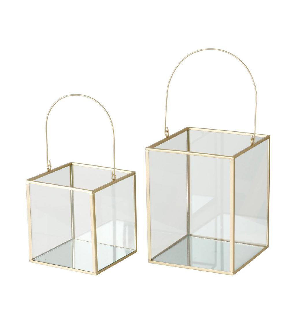 wadiga Set de 2 lanternes en métal doré et verre 14x14x19cm
